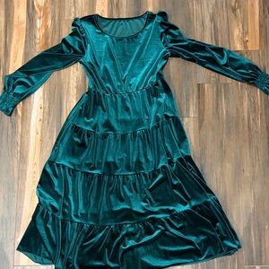 SHEIN Teal Long Sleeve Velvet Dress